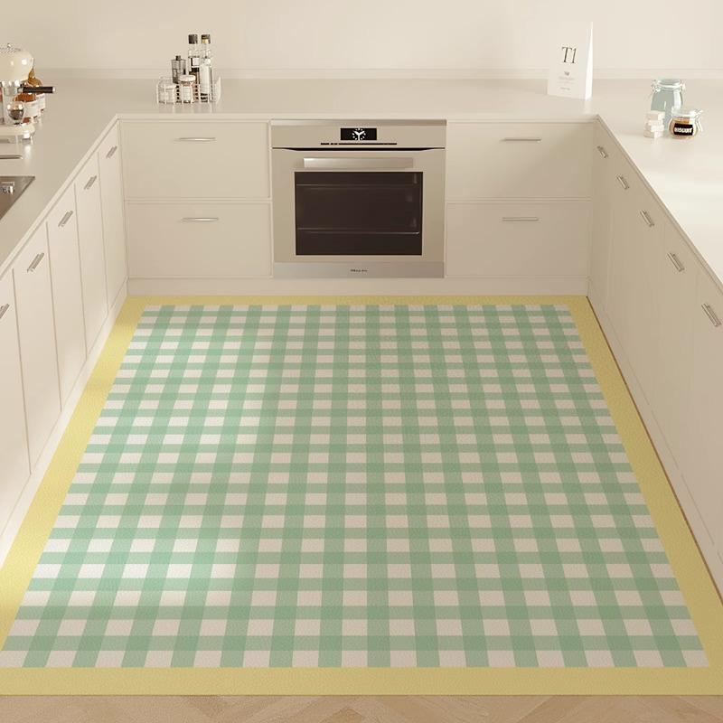 PVC Carpet for Kitchen Waterproof Dust-proof Easy To Clean Leather Floor Mat Fashion Dopamine Checkered Balcony Rugs Alfombra 