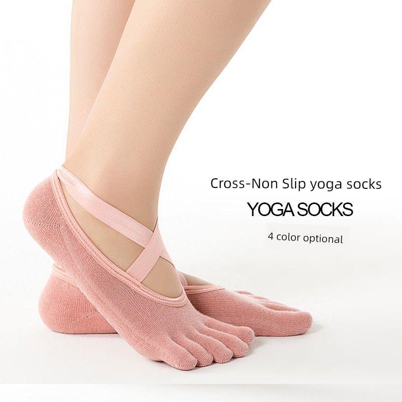

Set up Boneless Non-Slip Yoga Socks Women Solid Cotton Five-Finger Socks Sweat-Absorbent Deodorant Spring and Summer Cross Sports Pilates Socks Cross full finger powder