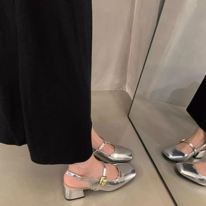 French thick heel bag head sandals women's skirt red single shoes 2025 summer new gentle evening Mary Jane shoes