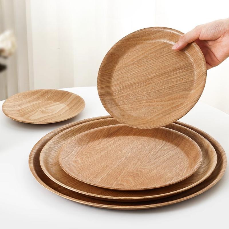 Round Solid Wood Dining Plate, Water Chestnut Wood Tray, Dessert Cake Cup, Circular Coffee, Exquisite Breakfast Tray Tableware
