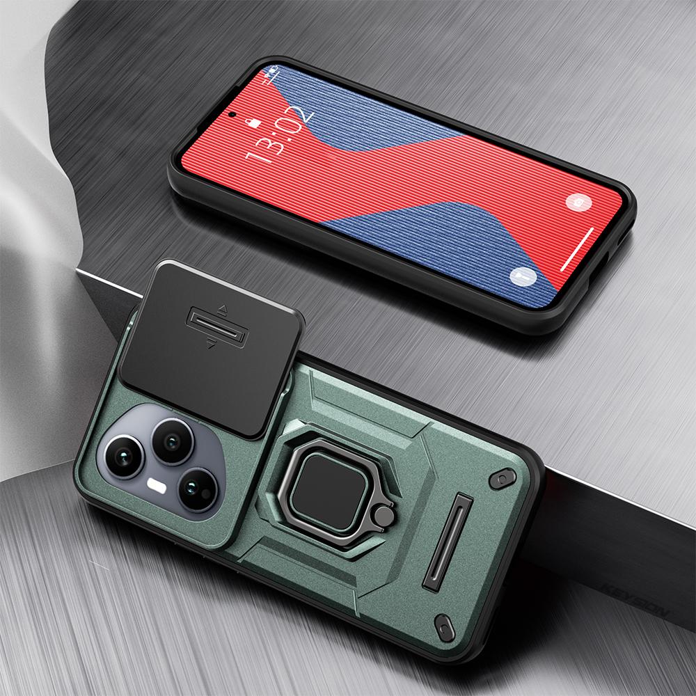 KEYSION Shockproof Armor Case for HONOR 400 Pro 5G Slide Camera Lens Protection Ring Stand Phone Cover for Huawei Honor 400 5G