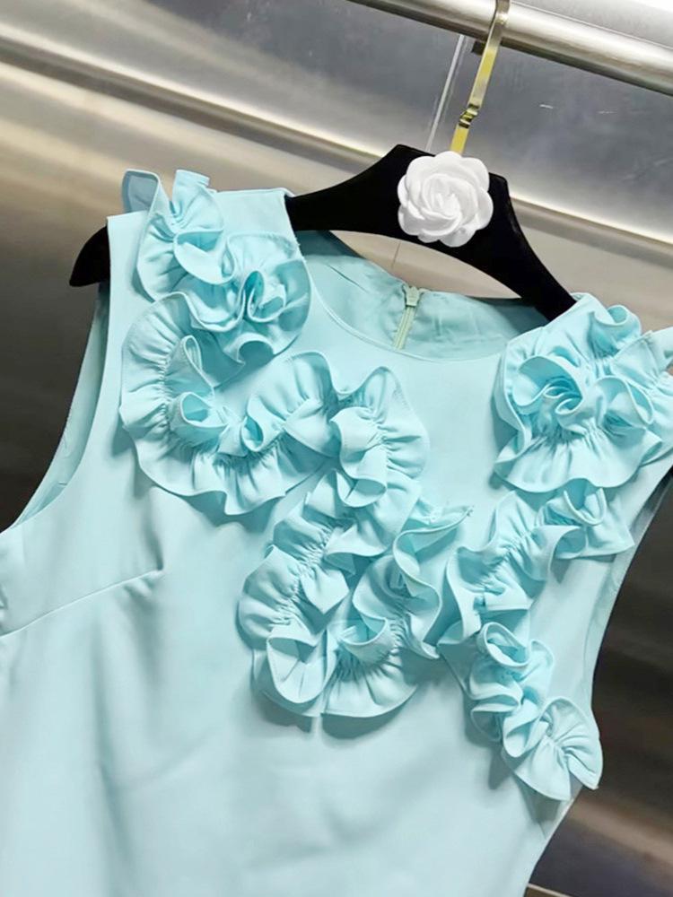 Noblewoman Light Luxury Sleeveless Short Dress with 3D Floral Patchwork - 2026 Spring Collection