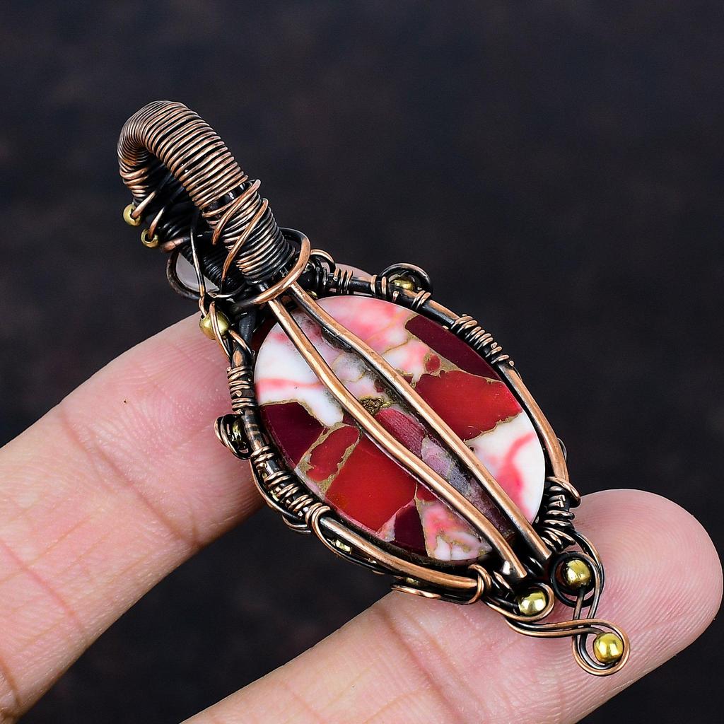 Tree of Life Kingman Red Mohave Copper Turquoise Pendant Copper Wire Wrapped Gemstone Jewelry Rainbow Moonstone Pendant Handmade Jewelry