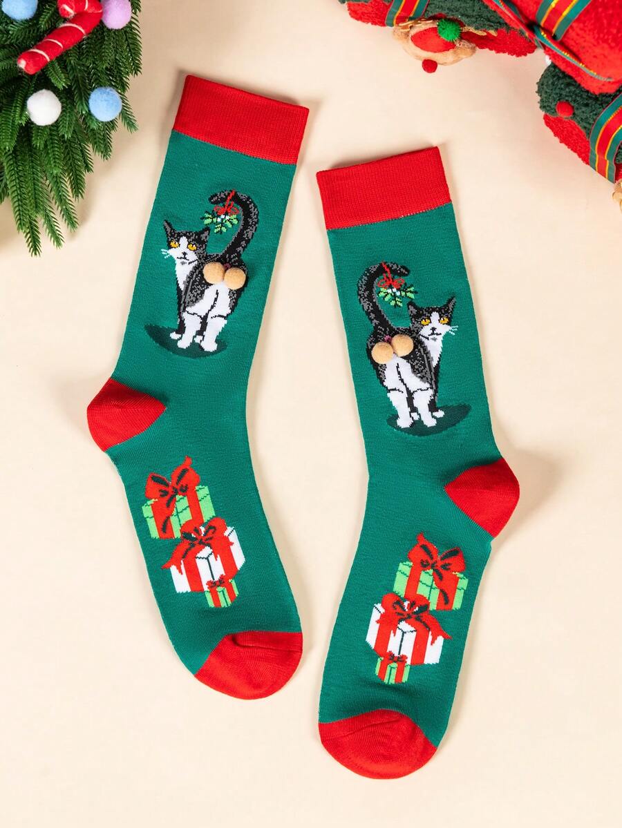 

Women Christmas Funny Socks With Egg Cat & Cartoon Character Patterns, Unisex Novelty Socks For Christmas, New Year Gifts, Daily