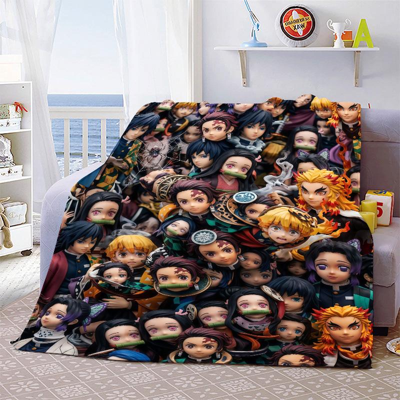 Demon Slayer Cartoon Flannel Blanket Soft Warm Plush Throw for Bed Sofa Couch Lightweight Cozy Winter Travel Decor -QJY