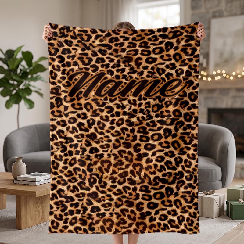 Trendy Leopard Print Custom Flannel Blankets Soft Warm Cozy Throws for Home Decor Holiday Gifts