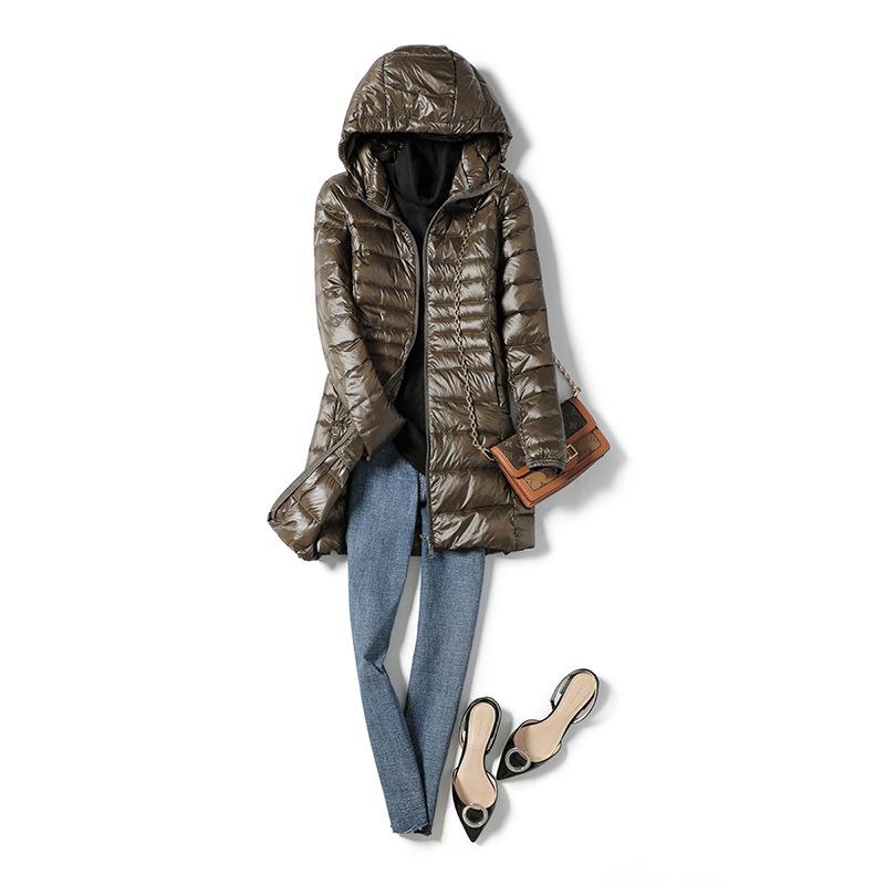 2023 Winter Women's Mid-Length Lightweight Hooded Down Jacket, Plus Size, Thin Style, Extra Large 