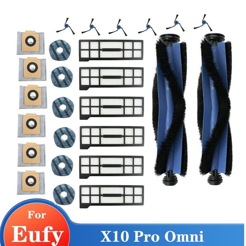 Replacement Parts For Eufy X10 Pro Omni Main Brush Mop Cloth Side Brushes HEPA Filters Dust Bags