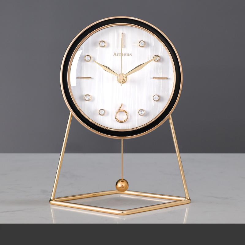 Luxury 8inch Alloy Mute Desk  Table Clock with Diamond Pendulum Deco Clock for Bedroom Livingroom