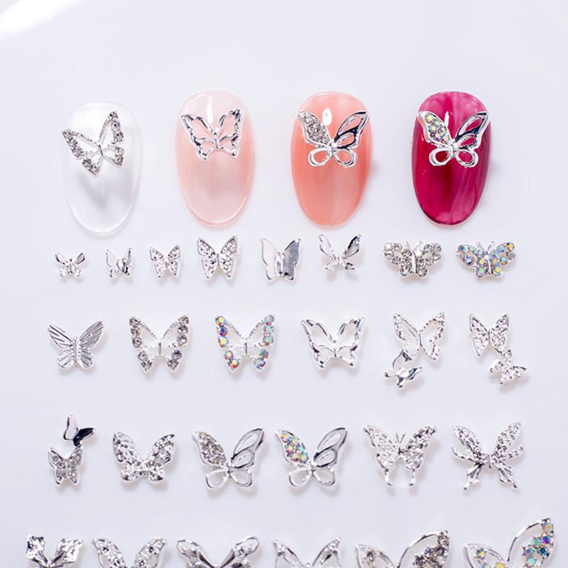 10 Pcs Butterfly Alloy Nail Charms 3D Butterfly Zircon Diamond Rhinestone Nails Jewelry Diy Nail Art Decoration Accessories