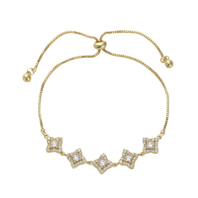 BLINGBY Bijuterii de lux ușoare și elegante din zircon pentru femei Brățară cu flori cu patru foi reglabile de gamă înaltă Bijuterii pentru fete cadou