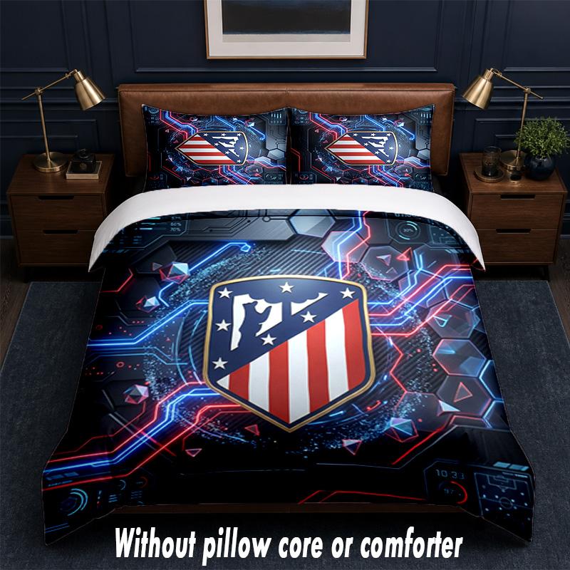 Set Biancheria da Letto Design Atletico Madrid 1 Copripiumino + 2 Federe Morbido Traspirante Biancheria da Letto per la Casa