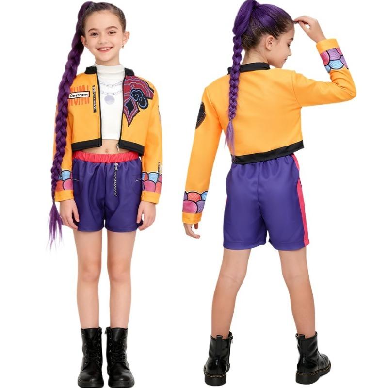 

Костюм суперзвезды поп-певицы Руми для детей, девочек, для Хэллоуина, маскарадный, детский, школьный, для карнавальной вечеринки, для сценического выступления, наряд для ролевых игр 130cm оранжевый