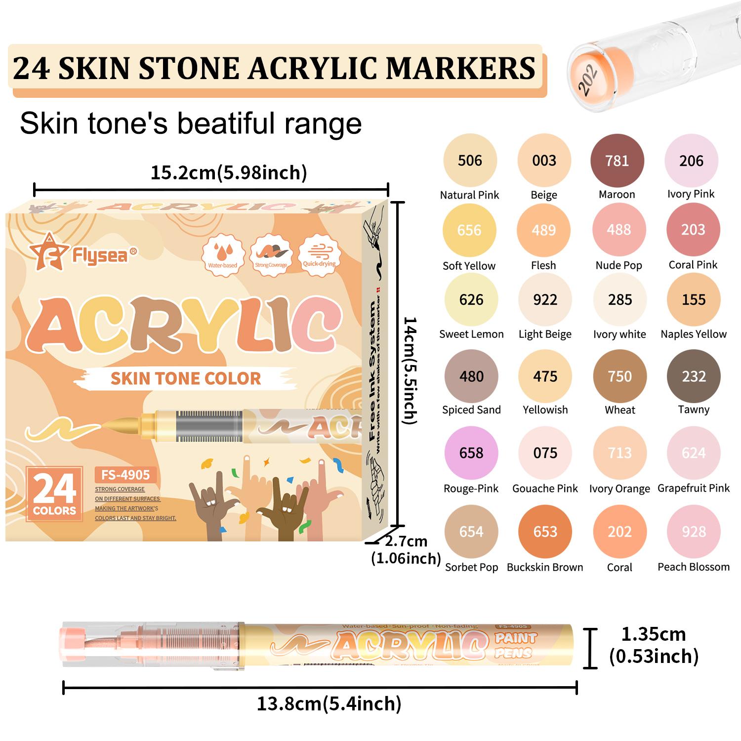 Skin Tones Art Markers, 24 Color Soft Brush Tip Acrylic Paint Pens, Quick-Drying Waterproof Acrylic Paint Markers