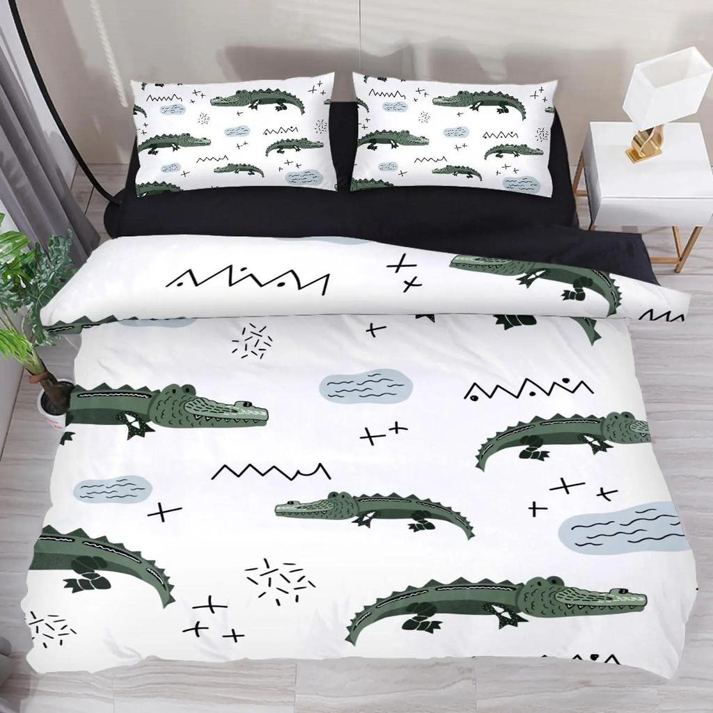 Gren Frog Crocodile Beding Soft Duvet Cover for Children Kids Young Boys Young Girls Pond Lotus Flowers Carton Lovely Animals Children Women Rom Decor