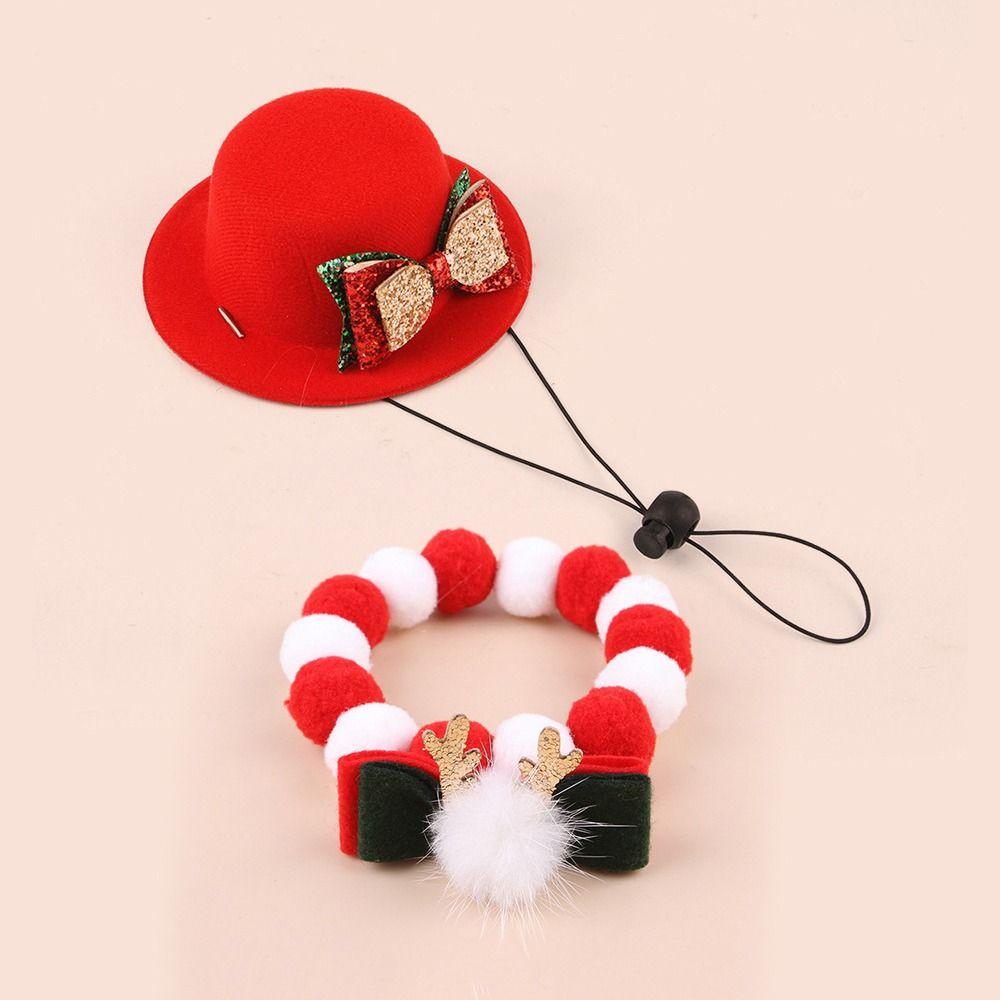 With Bell Pet Christmas Bow Hat Soft Cat Christmas Collar Christmas Cat Bow Tie  for Puppy Cats