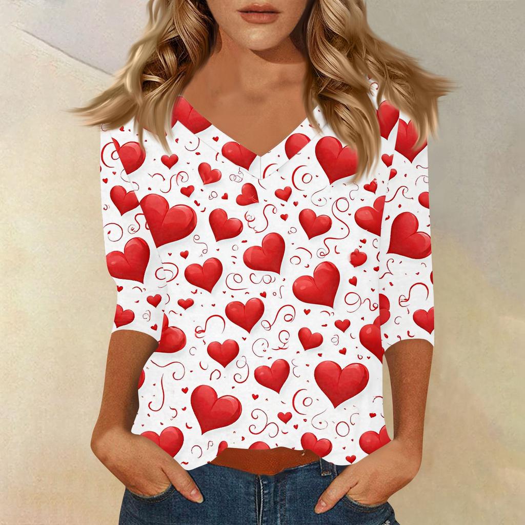 Women's T Shirt Print 3/4 Sleeve Daily Weekend Fashion Basic V- Neck Regular Top