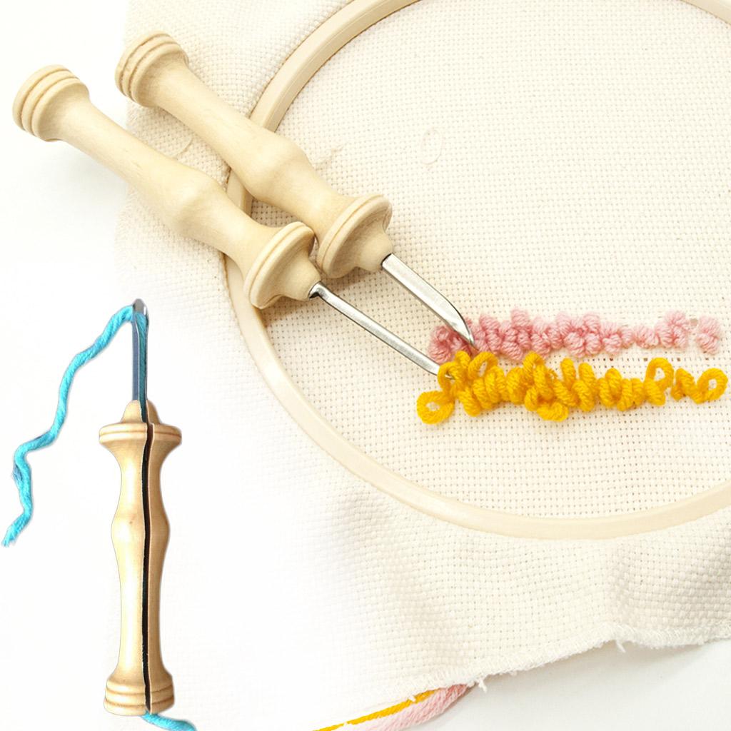 Threader Needle with Wooden Handle Embroidery Punch Grandmother DIY Fun Tool