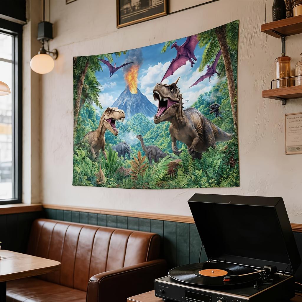 Huge Jurassic Dinosaur Tapestry Wall Hanging Prehistoric Jungle Safari Theme Art Bedroom Decor Giant Dino Mural Illustration
