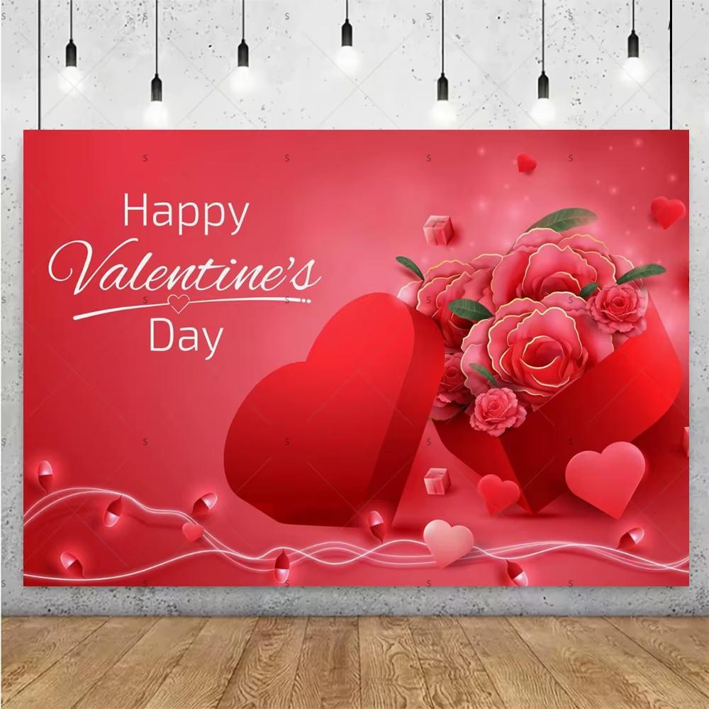 Balloon Red Love Heart Rose Background Happy Valentines Day Backdrop Supplies Valentines Day Party Decoration Photo Shoot Pro