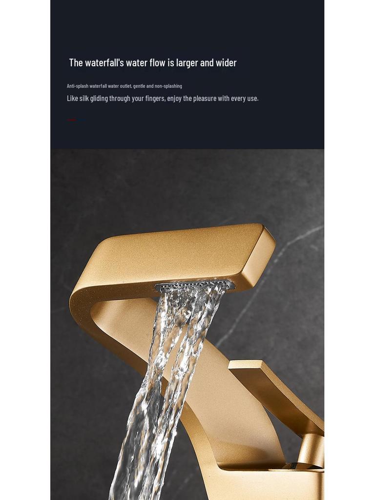 Rubinetto Ottone a Cascata Dorata – Lavabo Lusso a Foro Singolo