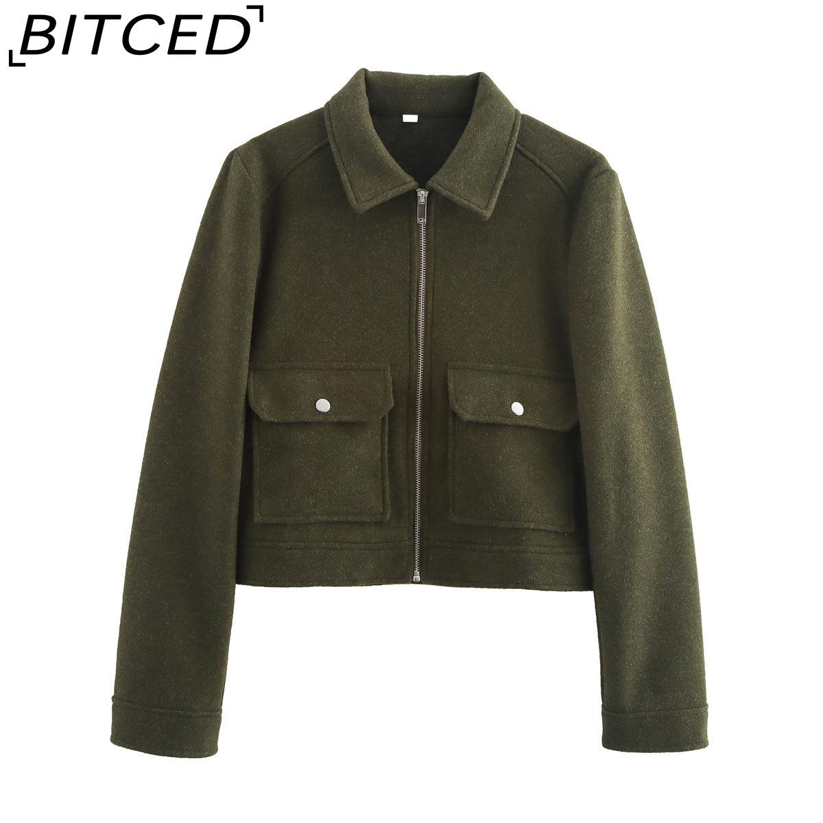 BITCED Женская модная повседневная шерстяная куртка-пальто с лацканами большого размера S темно-зеленого