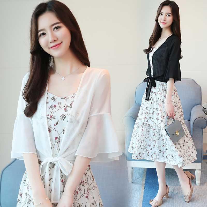 Women's Chiffon Sun Protection Cardigan & Camisole Set - Light Summer Outerwear Shawl