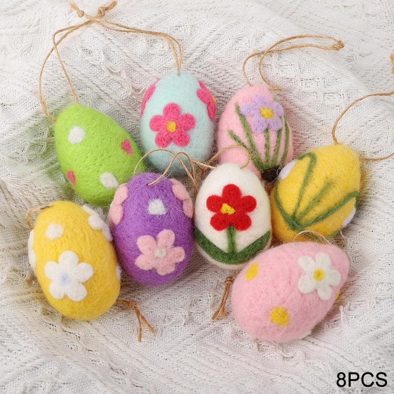 4/8ks Filcová pěnová velikonoční vajíčka s provázkem Košík Výplň Dětský dárek Veselé Velikonoce Domácí dekorace Malované Květinové Tečkované Vaječný strom Přívěsky