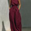 Women's Sleeveless High Neck Top and Wide Leg Pants Two Piece Set Casual Summer Outfit