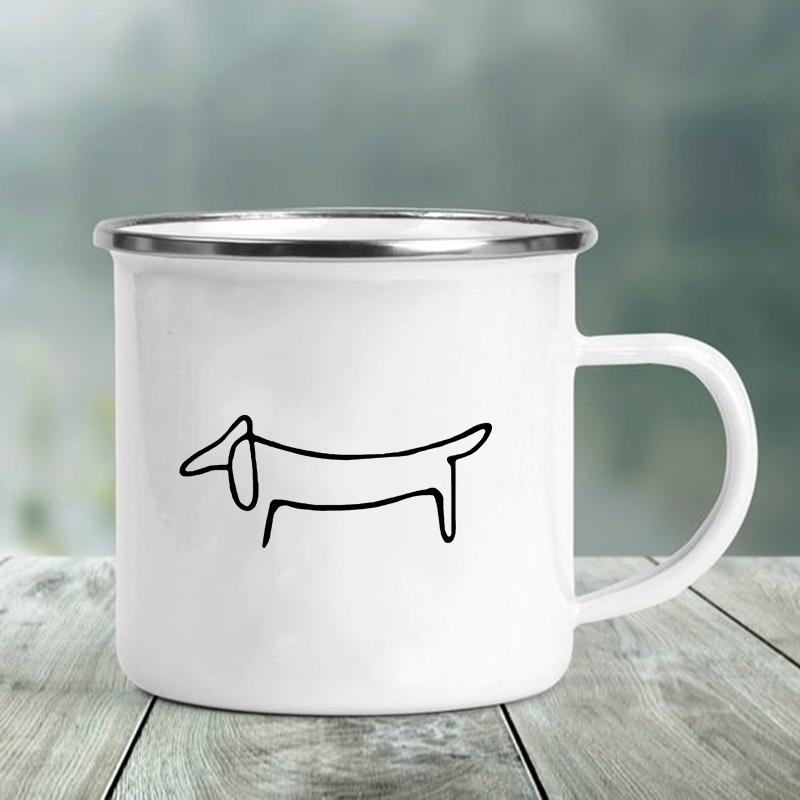 Emaille-Tasse mit Aufdruck „I Love Dackel“, kreatives Glas, für Kaffee, Getränke, Dessert, Milch, Tasse, Glas, Vintage, beheizbarer Griff, Trinkgeschirr, Geschenke