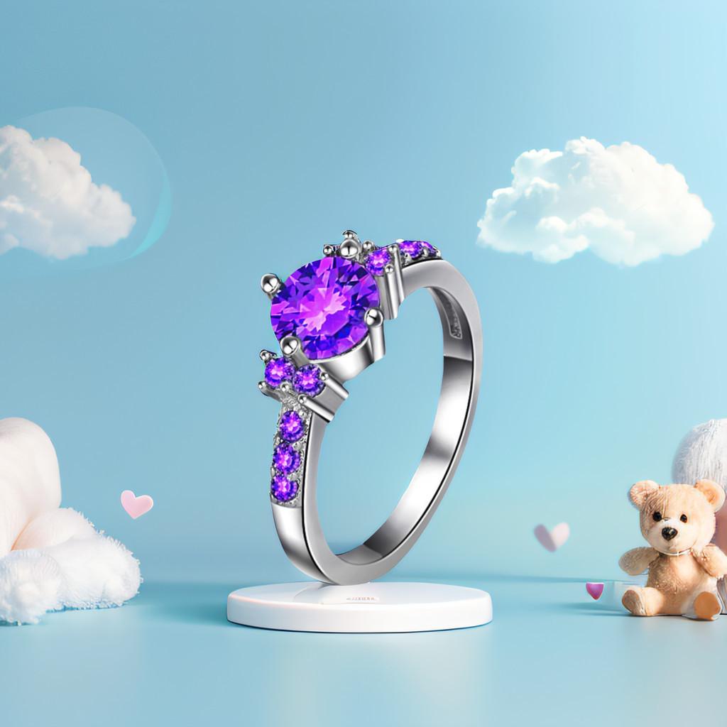 Chic Purple Stone Wedding Band Unisex Plated Copper Modern Jewelry