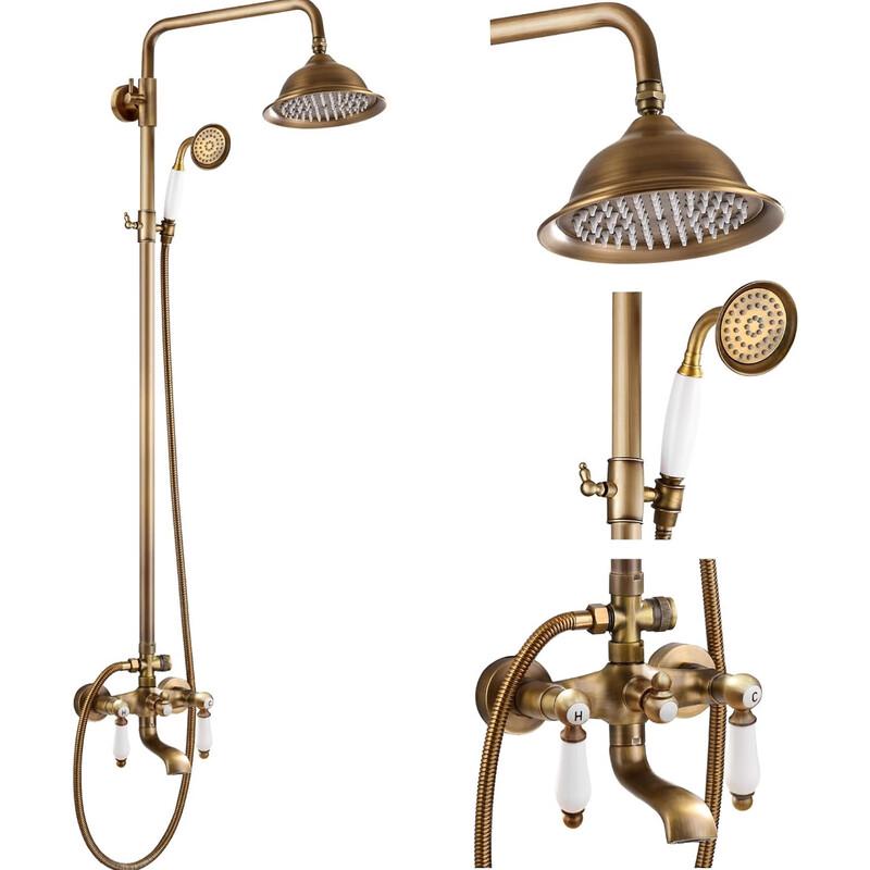 TLXT Europejski Antyczny Mosiężny Zestaw Baterii Prysznicowych