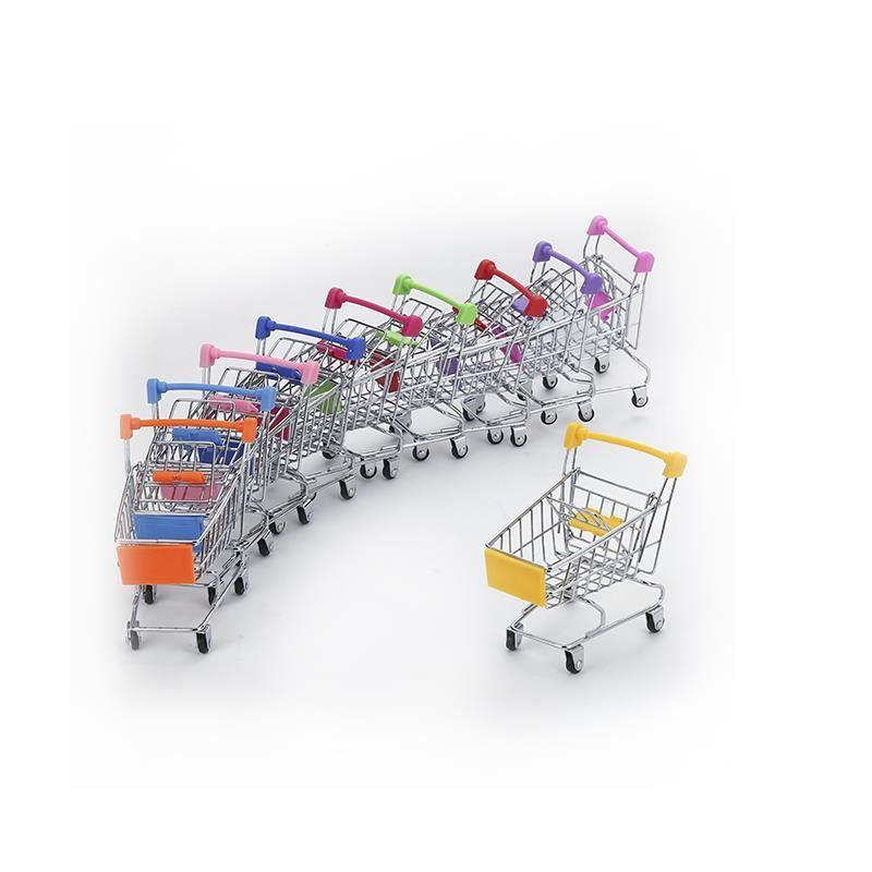 Adorable Children's Mini Metal Shopping Trolley And Colorful Basket Role Play Toy Set For Imaginative Play