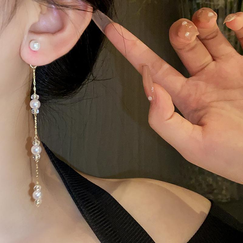 Long Dangle Earrings For Women Fashion Full Crystal Simulated Pearl Tassel Drop Earring Vintage Gold Color Brincos Jewelry