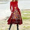 Women's Fashion Casual Christmas Printed Round Neck Pullover Slim Fitting Long Sleeve Dress
