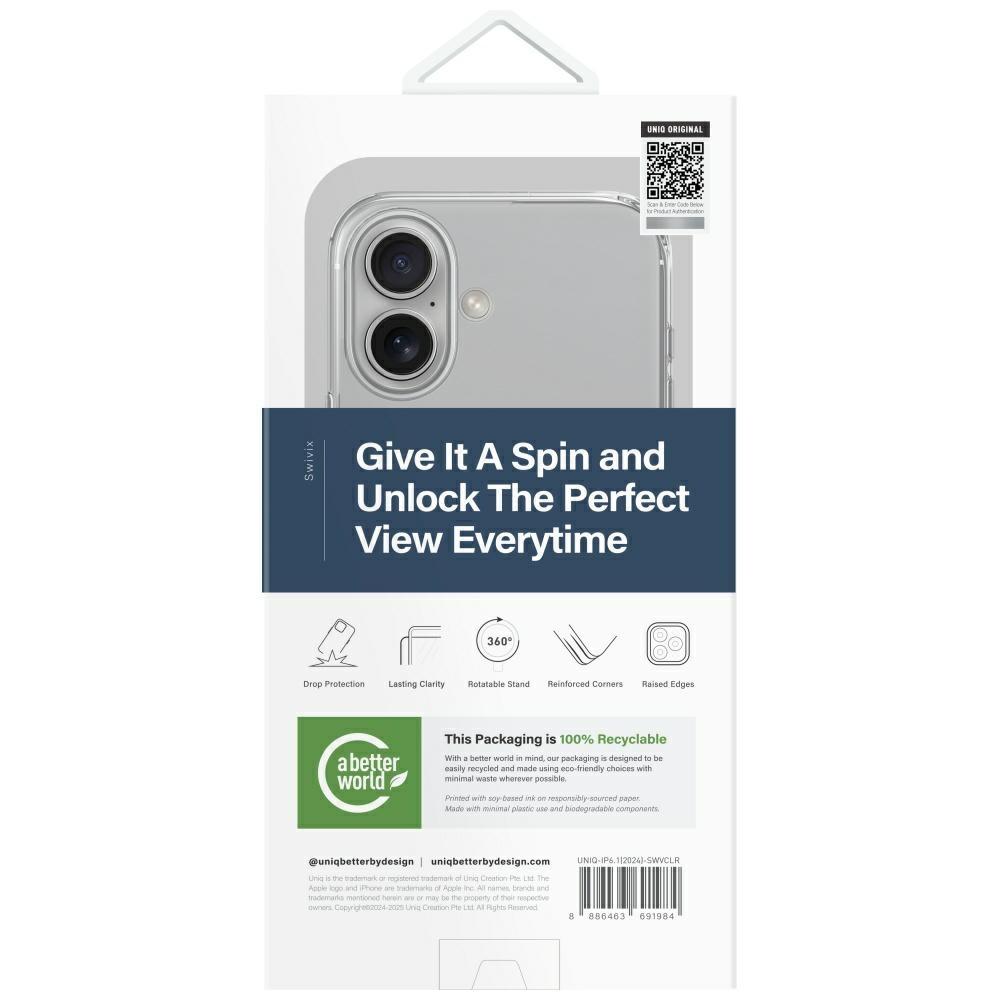 Etui do iPhone 16 UNIQ 360 Rotating Kickstand Przezroczyste
