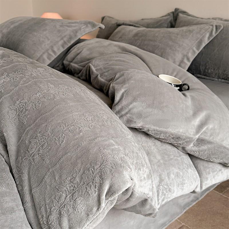 Winter Thickened Milk Bedding Set 3D Embossed Jacquard Soft Warm Luxury Bed Sheet Home