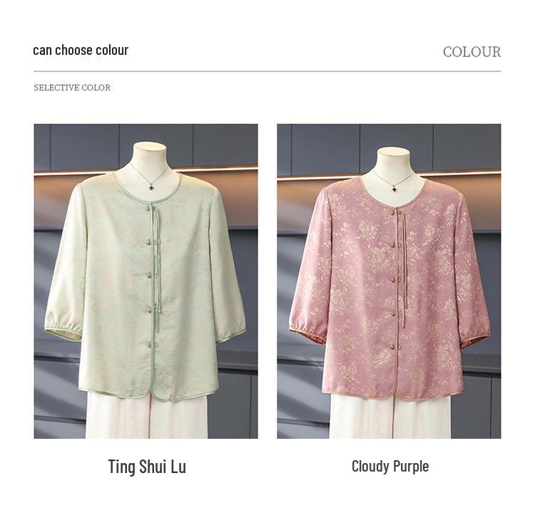 New Chinese Style Seven-Sleeve Top for Women - Summer Plus Size Shirt for Middle-Aged and Elderly