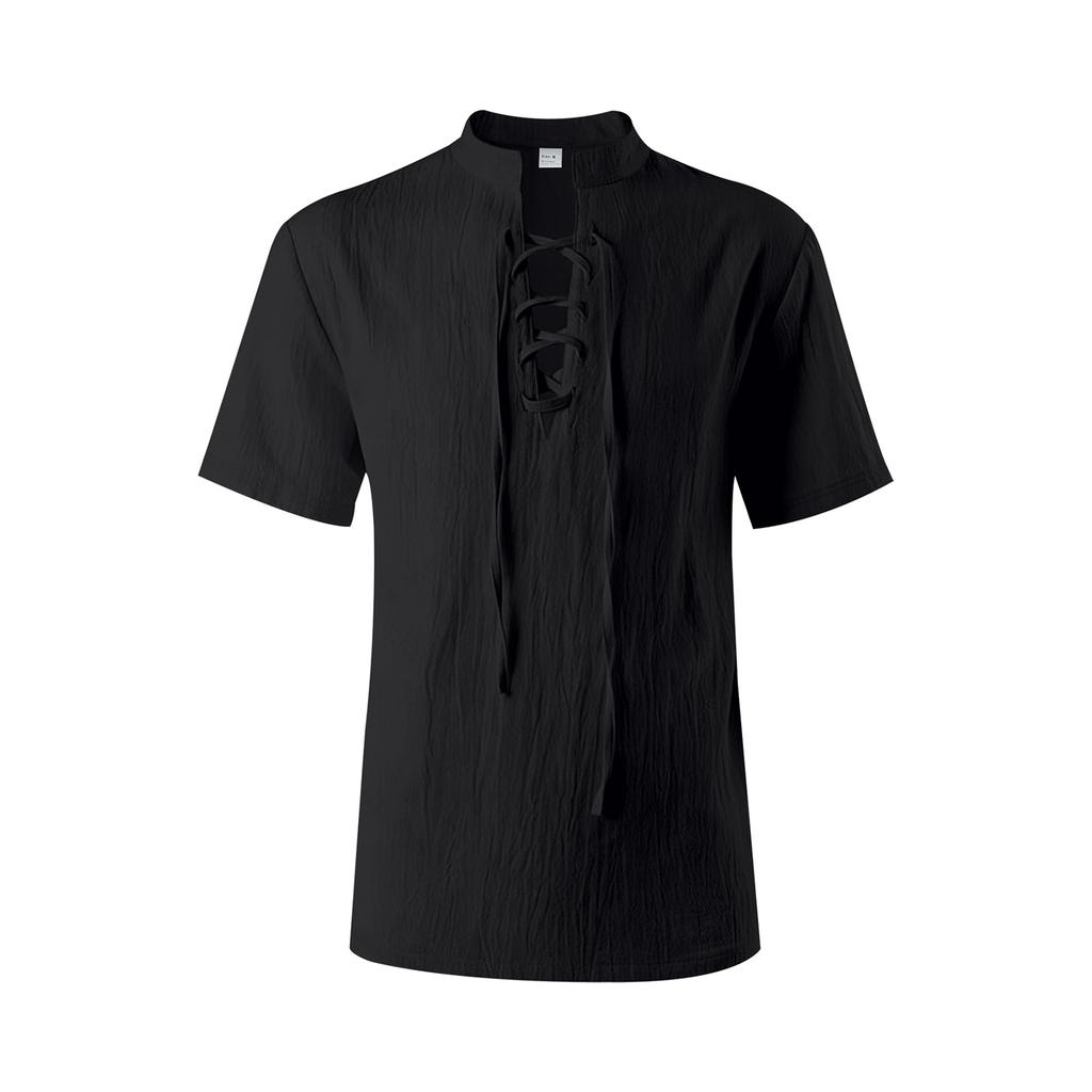 Men's Short Sleeve Cotton Linen Shirt for Casual Everyday Wear