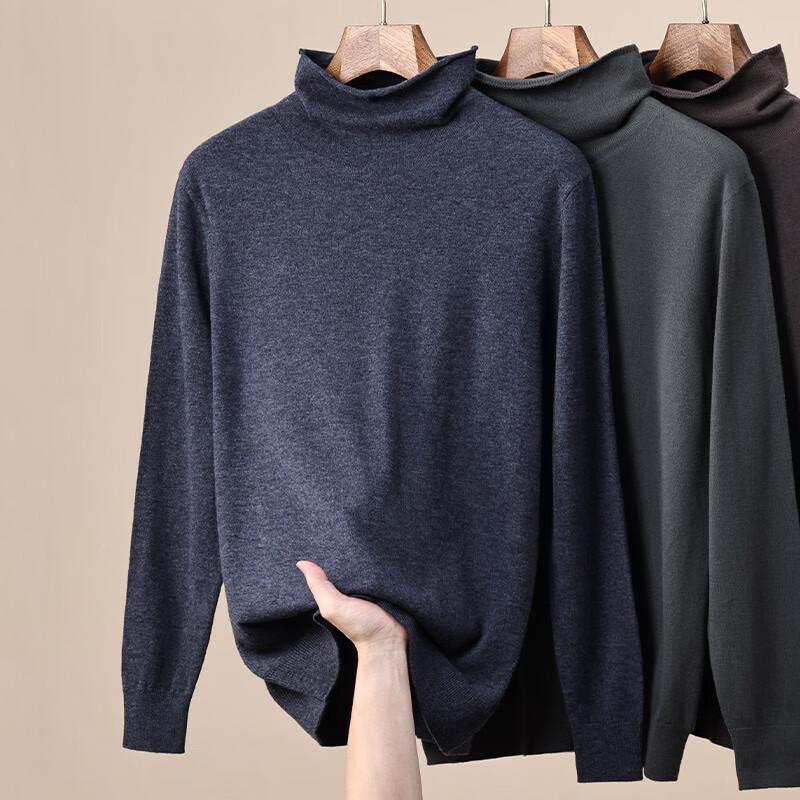 Hengyuanxiang Men's 100% Pure Wool Turtleneck Pullover Sweater