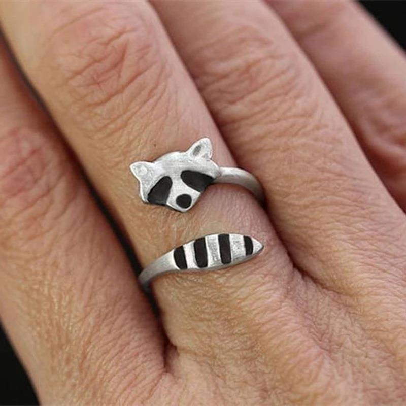 Wasbeer Open Ring Dames Schattige Vossenstaart Dierenring Sieraden