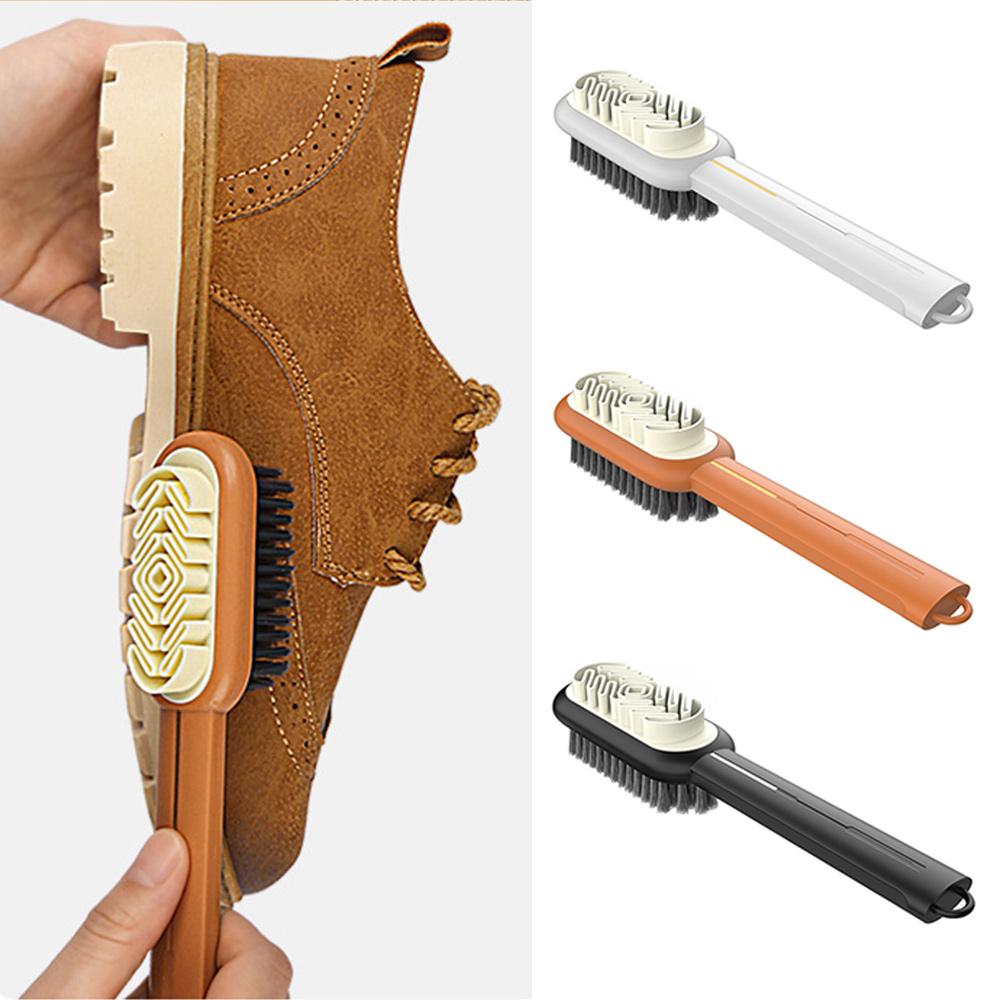 Double-Sided Shoe Brush Soft Bristled Brush For Sneakers Suede Cleaning Brush Shoe Care Long Handle Boot Cleaner Stain Removal