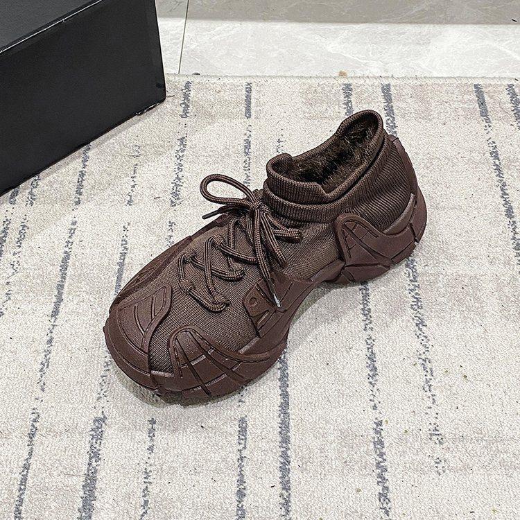 Women's Thick Sole Flyknit Sneakers - Cotton Sock Shoes for Autumn/Winter 2025.