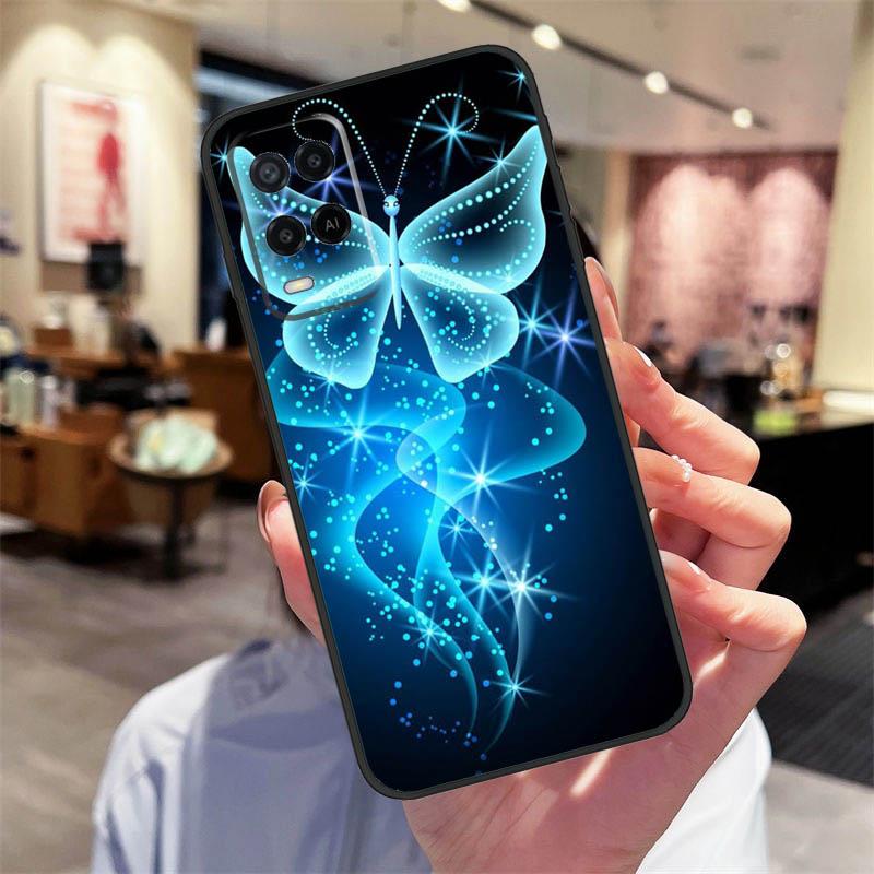 Luxury Blue Butterfly Butterflies Case For Oppo A40 A60 A80 A18 A38 A58 A78 A98 A16 A76 A96 A15 A17 A77 A74 A94 A54 A57S Cover