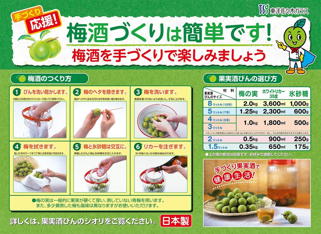 Toyo Sasaki Glass Storage Fruit Wine 3 Liters Made in Plum Wine Fruit Wine Glass Storage Plum Wine Fruit Container, Bottle, (3000ml), Japan, Bottle,