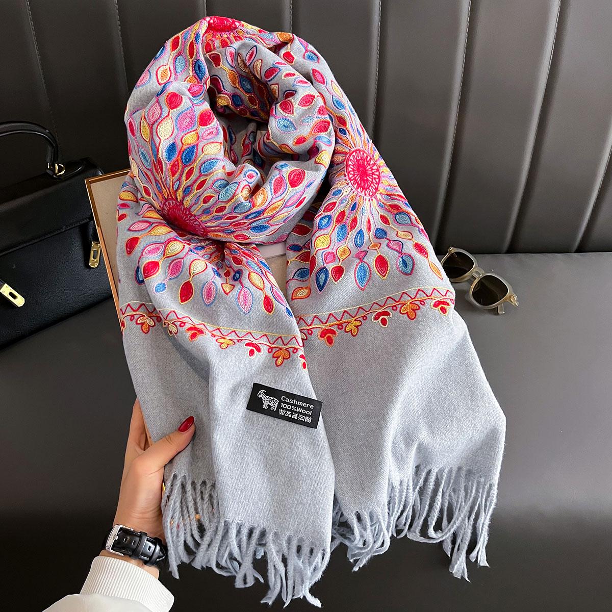 

Winter Cashmere Women Scarf Female Warm Luxury Scarves Lady Blanket Thick Tassel Women Embroidered Shawl Foulard Tippet Pashmina