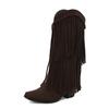 Fashion Fashion Autumn Winter Ethnic Woman Bohemian Flock Tassle Hidden Moccasin High heels Mid-Calf Boots Fringe Female Slip On Shoes