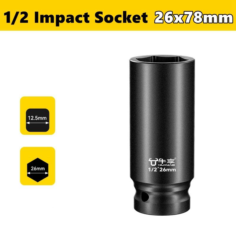 8-28mm Impact Wrench Socket Square Driver Head 1/2" Impact Socket Lengthed Adapter Wrench Head Hexagon Electrical Wrench Socket
