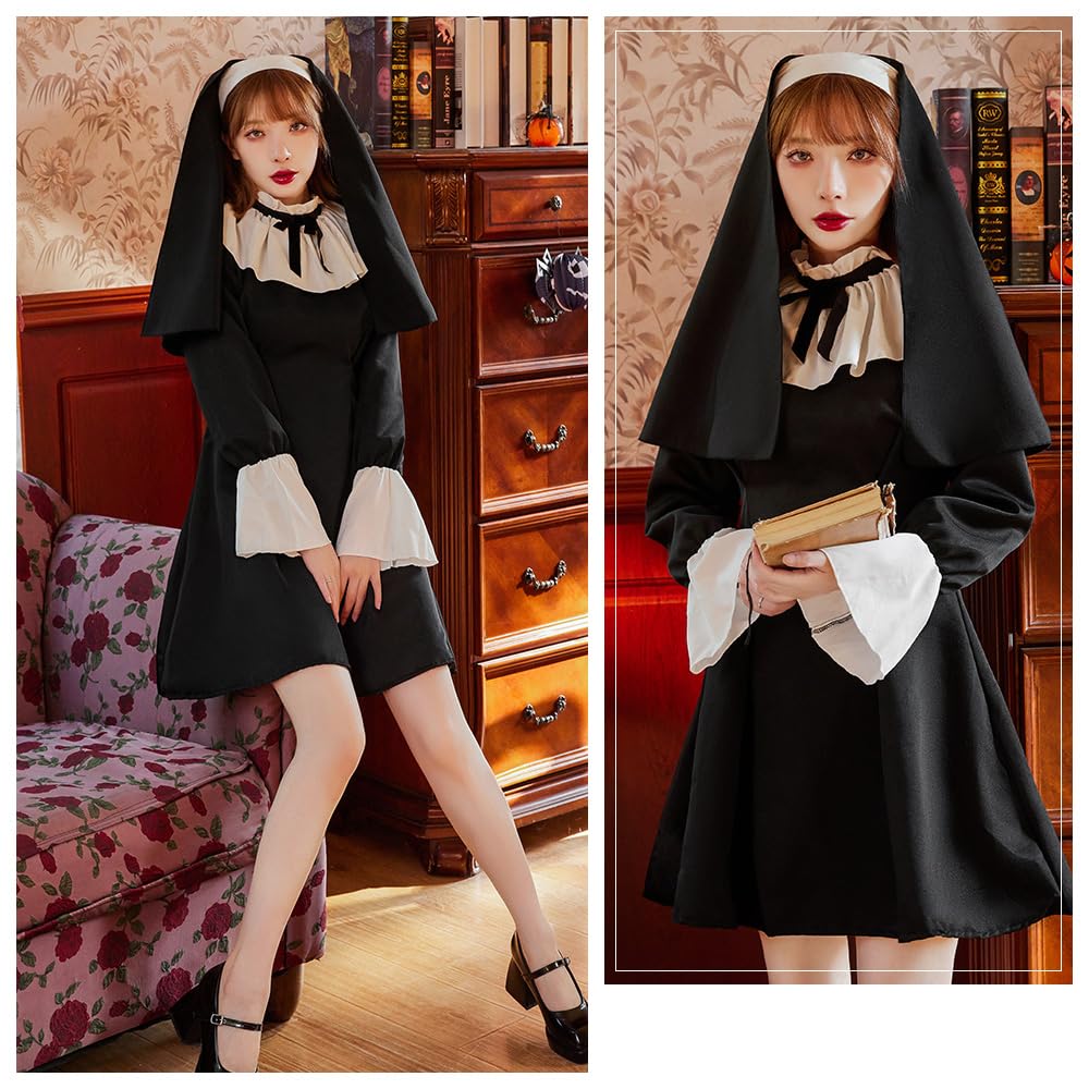 Halloween Cosplay Kostüm Mini Nonnenkostüm für Damen Erwachsene [BrightLala] - - - cos057-XL