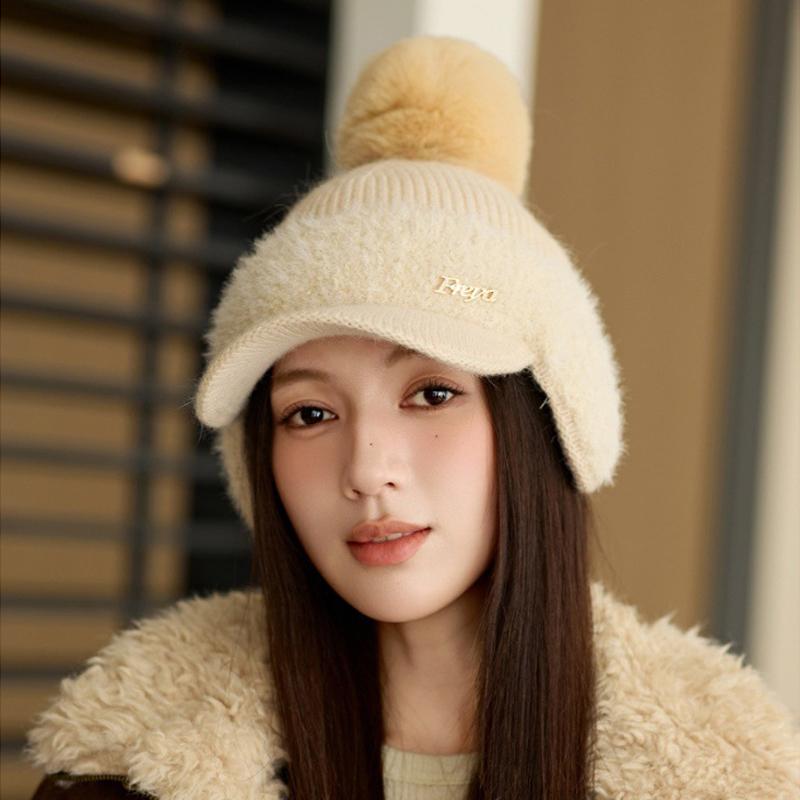 Winter Thick Rabbit Fur Baseball Cap Women's Ear Protection Velvet Knitted Cap